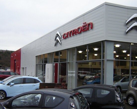 Finished cladding to a Citroen showroom